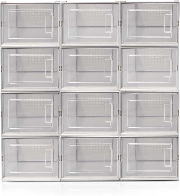 12 Clear Foldable Shoe Storage Bins for Closet Organization