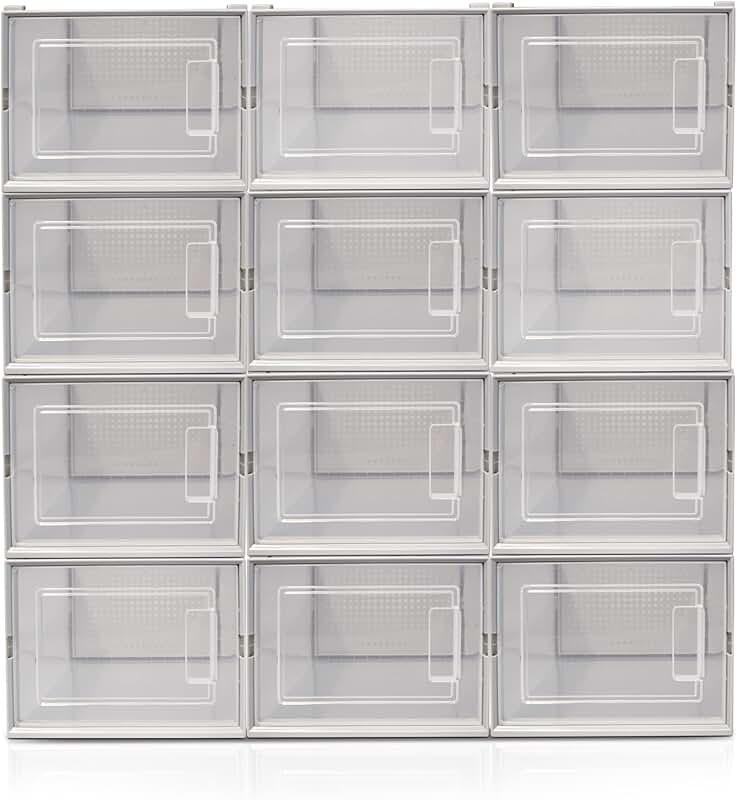 12 Clear Foldable Shoe Storage Bins for Closet Organization