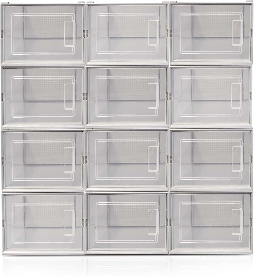 12 Clear Foldable Shoe Storage Bins for Closet Organization