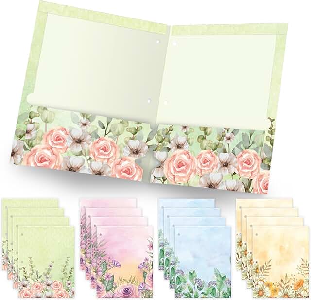 Deluxe Designer Pocket Folders, Letter Size, 3-Hole Punched, 4 Patterns, 16 per Pack