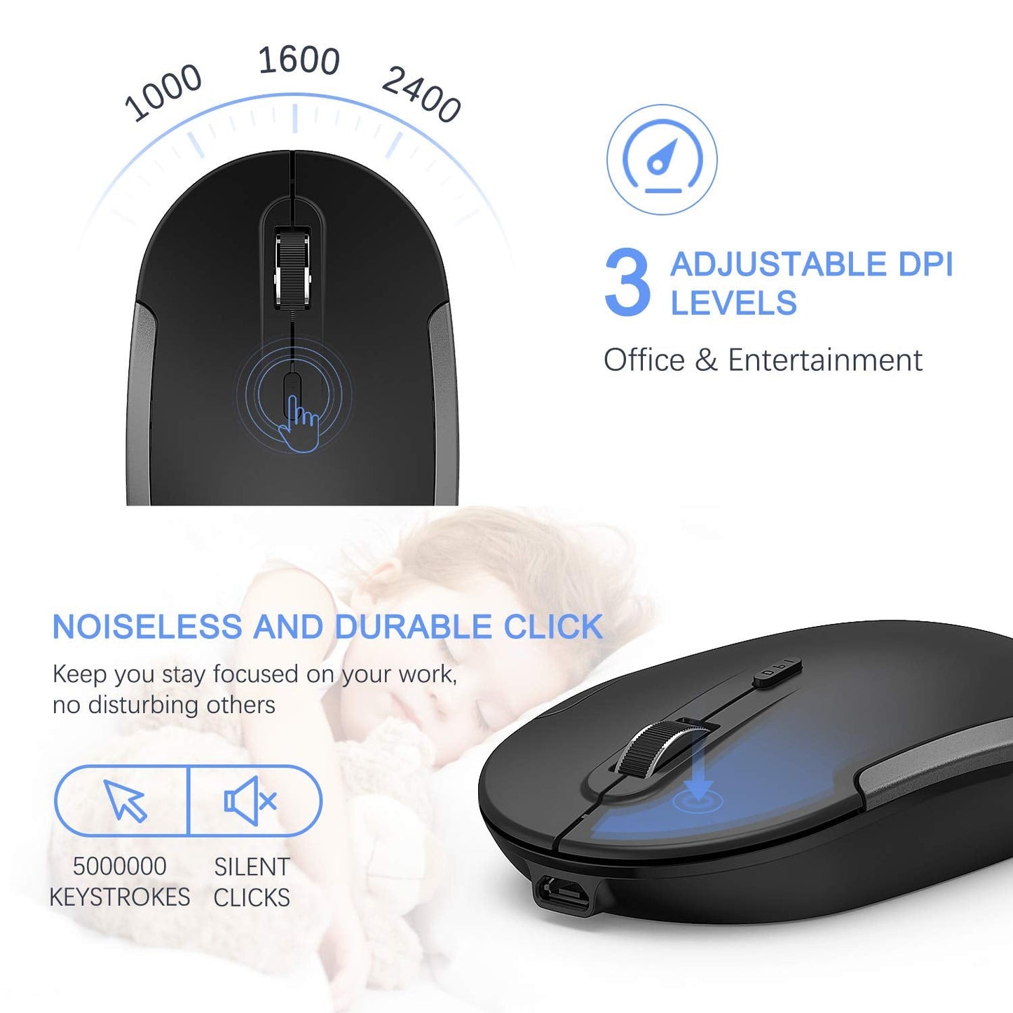 Wireless Keyboard and Mouse, 2.4GHz Rechargeable Compact Quiet Full-Size Keyboard and Mouse Combo with Nano USB Receiver for Windows, Laptop, PC, Notebook-Dark Gray