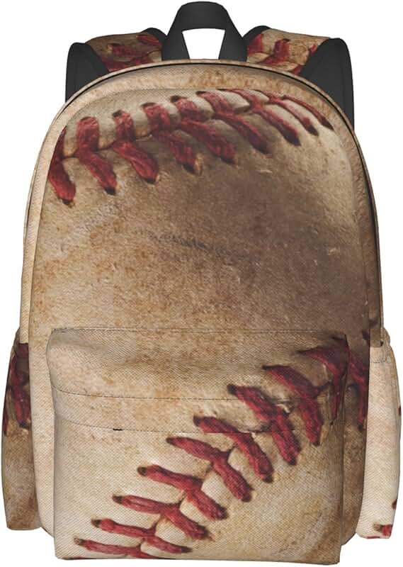Retro Baseball Print Backpack for School Travel and Hiking