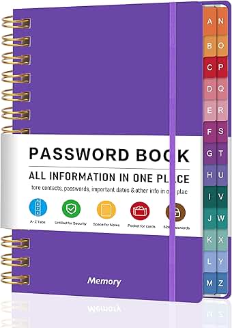 Small Spiral Password Book with Tabs and Pocket