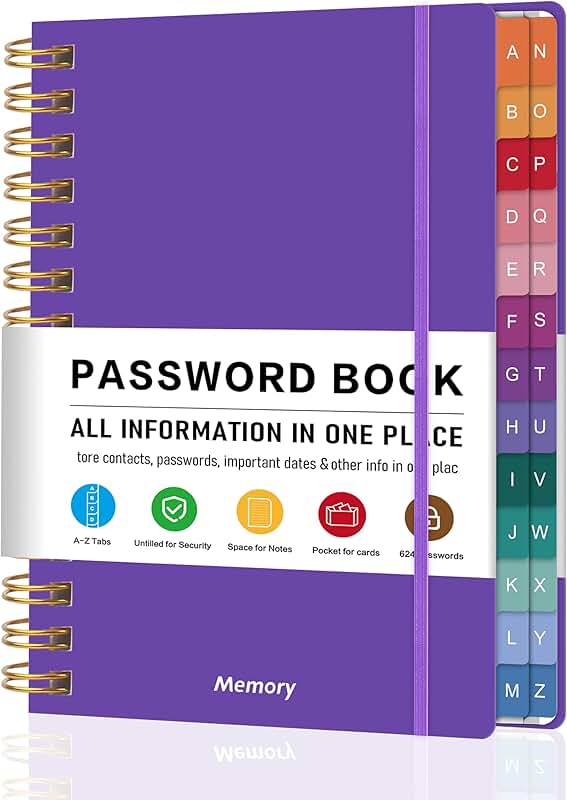 Small Spiral Password Book with Tabs and Pocket