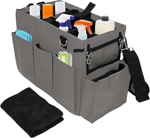 Large Gray Cleaning Caddy with Adjustable Straps