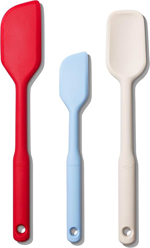 Three-piece silicone spatula set in multiple colors