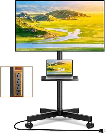 Mobile TV Stand with Power Outlet and Tilt for 23-65 Inch Screens