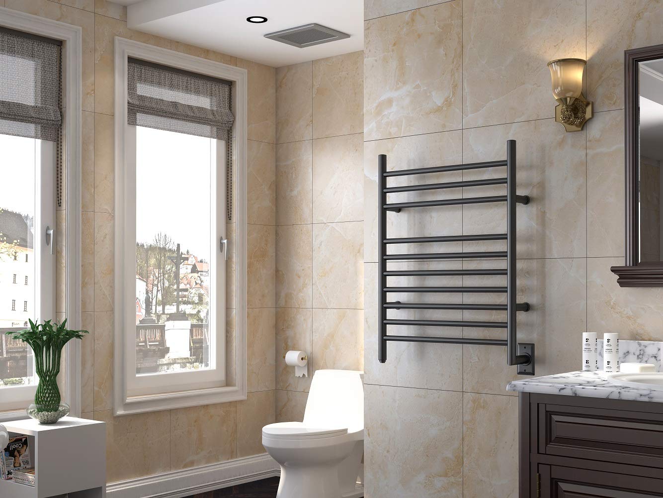 HEAT E Hot Towel Warmer for Bath Hardwired Heated Drying Rack Matte Black