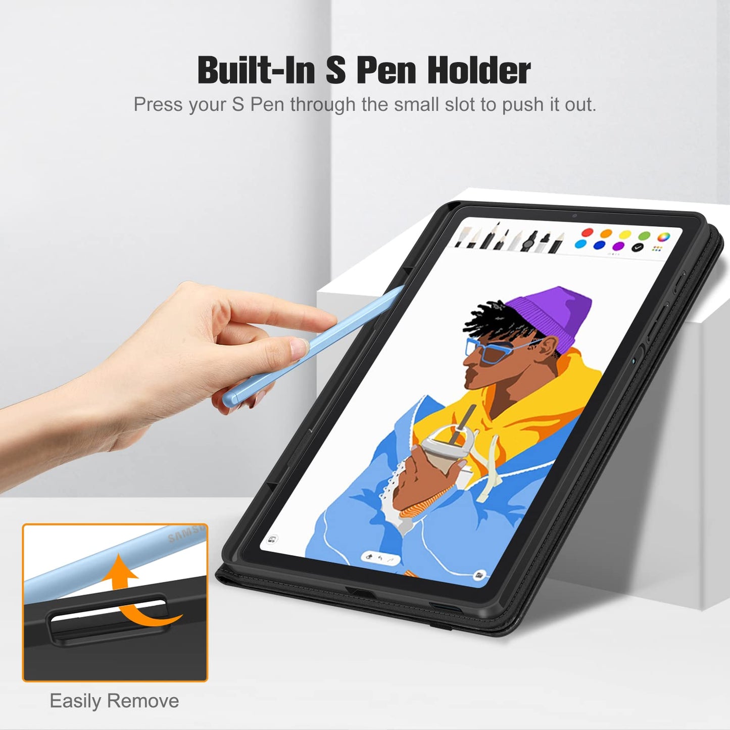 Case for Samsung Galaxy Tab S6 Lite 10.4 inch 2022/2020 Model (SM-P610/P613/P615/P619) with S Pen Holder, Multi-Angle Viewing Soft TPU Back Cover with Pocket Auto Wake/Sleep, Black