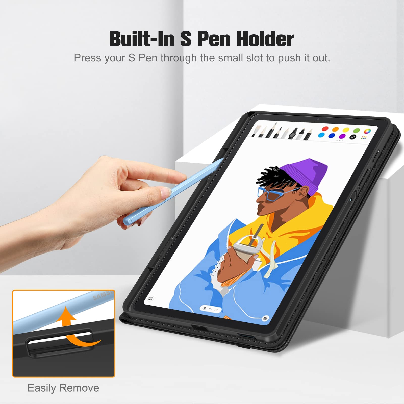 Case for Samsung Galaxy Tab S6 Lite 10.4 inch 2022/2020 Model (SM-P610/P613/P615/P619) with S Pen Holder, Multi-Angle Viewing Soft TPU Back Cover with Pocket Auto Wake/Sleep, Black