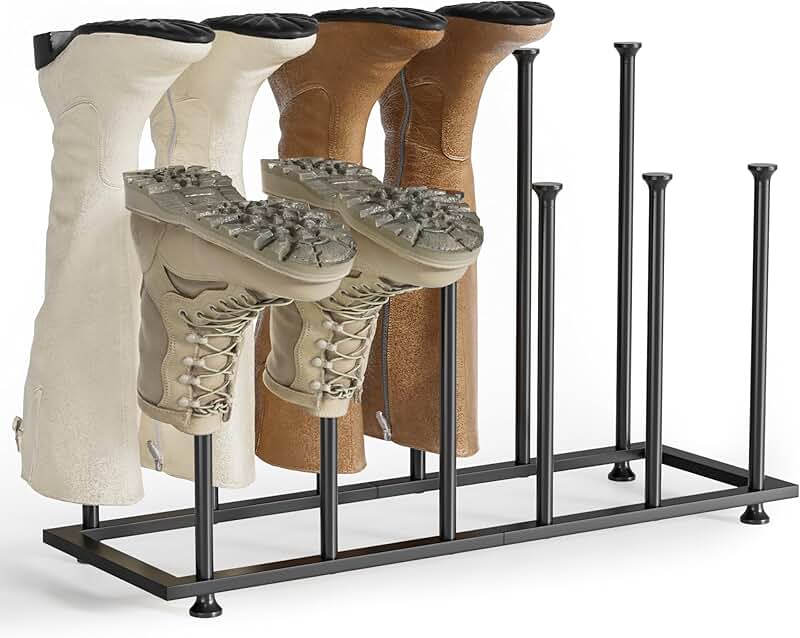 Tall Black Metal Boot Rack for 6 Pairs