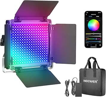 RGB LED Video Light with App Control and Barn Doors