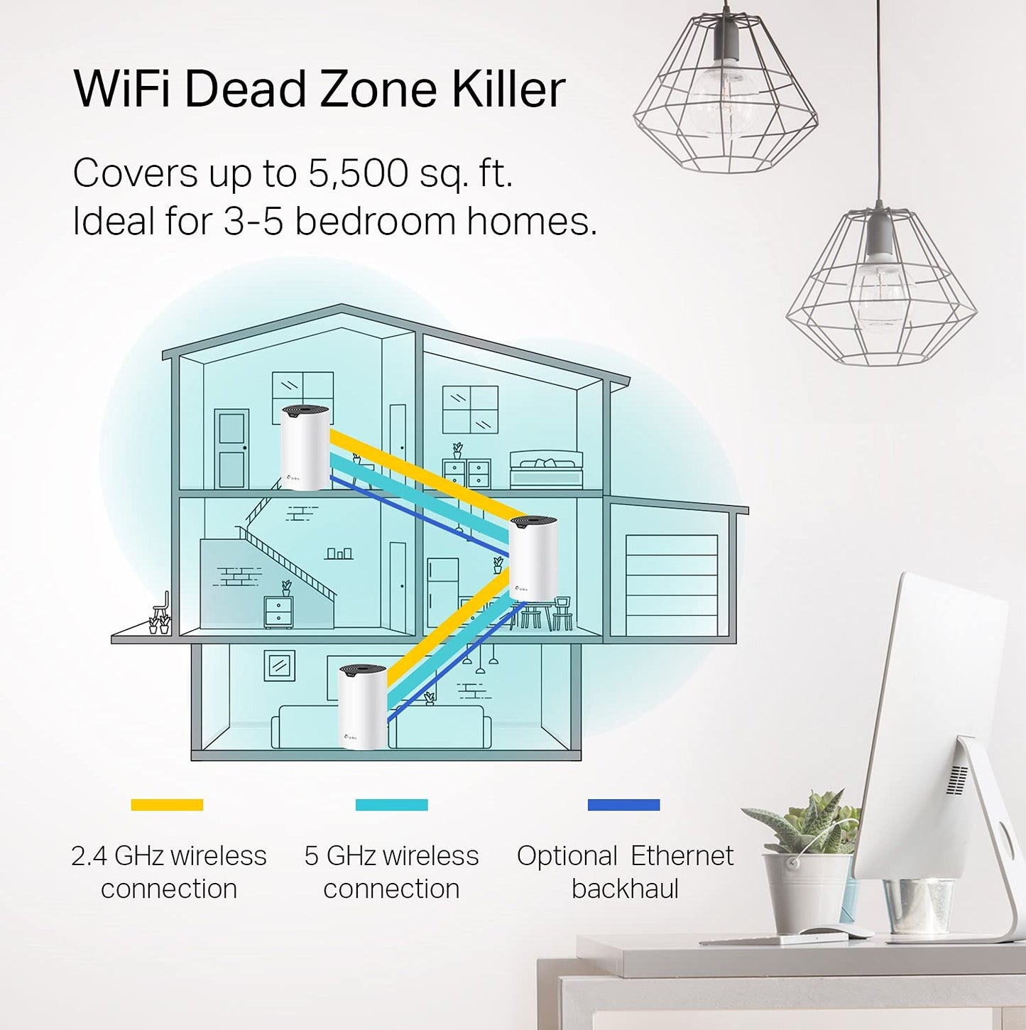 Deco Mesh WiFi System (Deco S4) - Up to 5,500 Sq.ft. Coverage, Replaces WiFi Router and Extender, Gigabit Ports, Works with , 3-pack