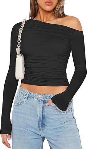 Women's Off-Shoulder Long Sleeve Crop Top for Casual or Going Out