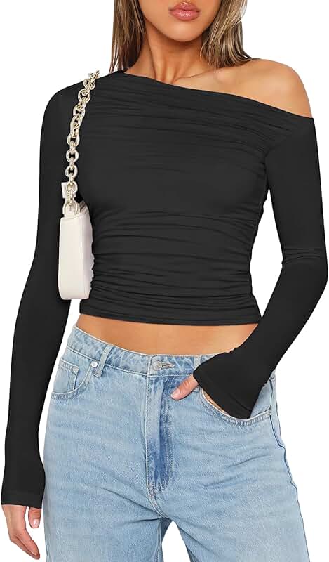 Women's Off-Shoulder Long Sleeve Crop Top for Casual or Going Out