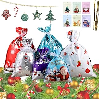 Off-Drawstring Christmas Gift Bags with Greeting Cards