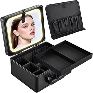 Lighted Makeup Organizer with Mirror and Lockable Case