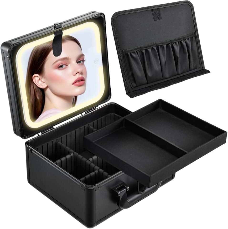 Lighted Makeup Organizer with Mirror and Lockable Case