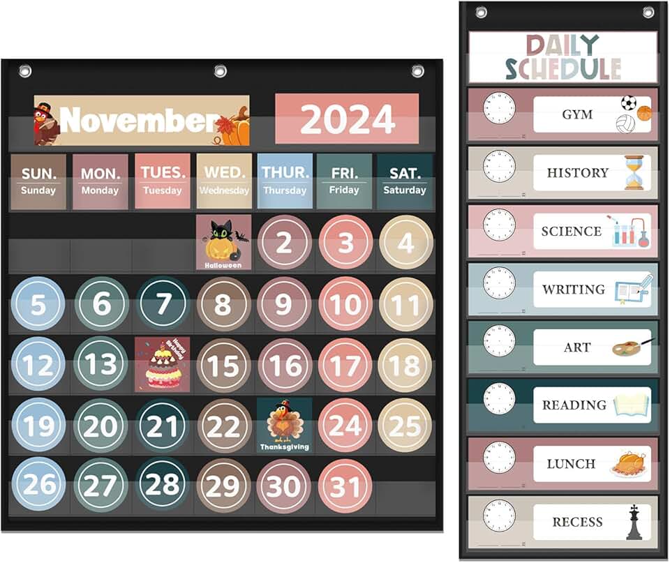 Monthly Classroom Pocket Calendar with Day Cards