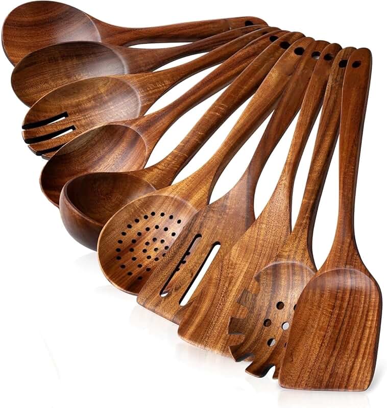 10-Piece Wooden Cooking Spoon Set with Smooth Finish