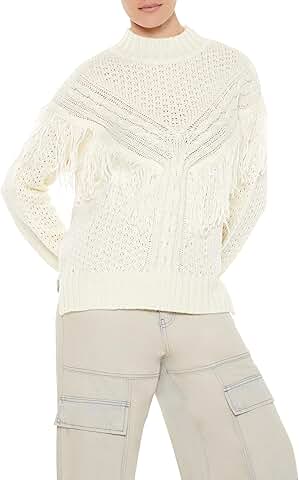 Women's Fringe-Trim Mock Neck Sweater