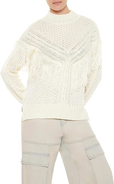 Women's Fringe-Trim Mock Neck Sweater