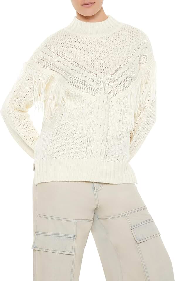 Women's Fringe-Trim Mock Neck Sweater