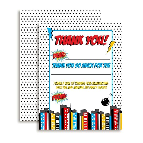Superhero Birthday Thank You Cards for Boys, 10 Pack