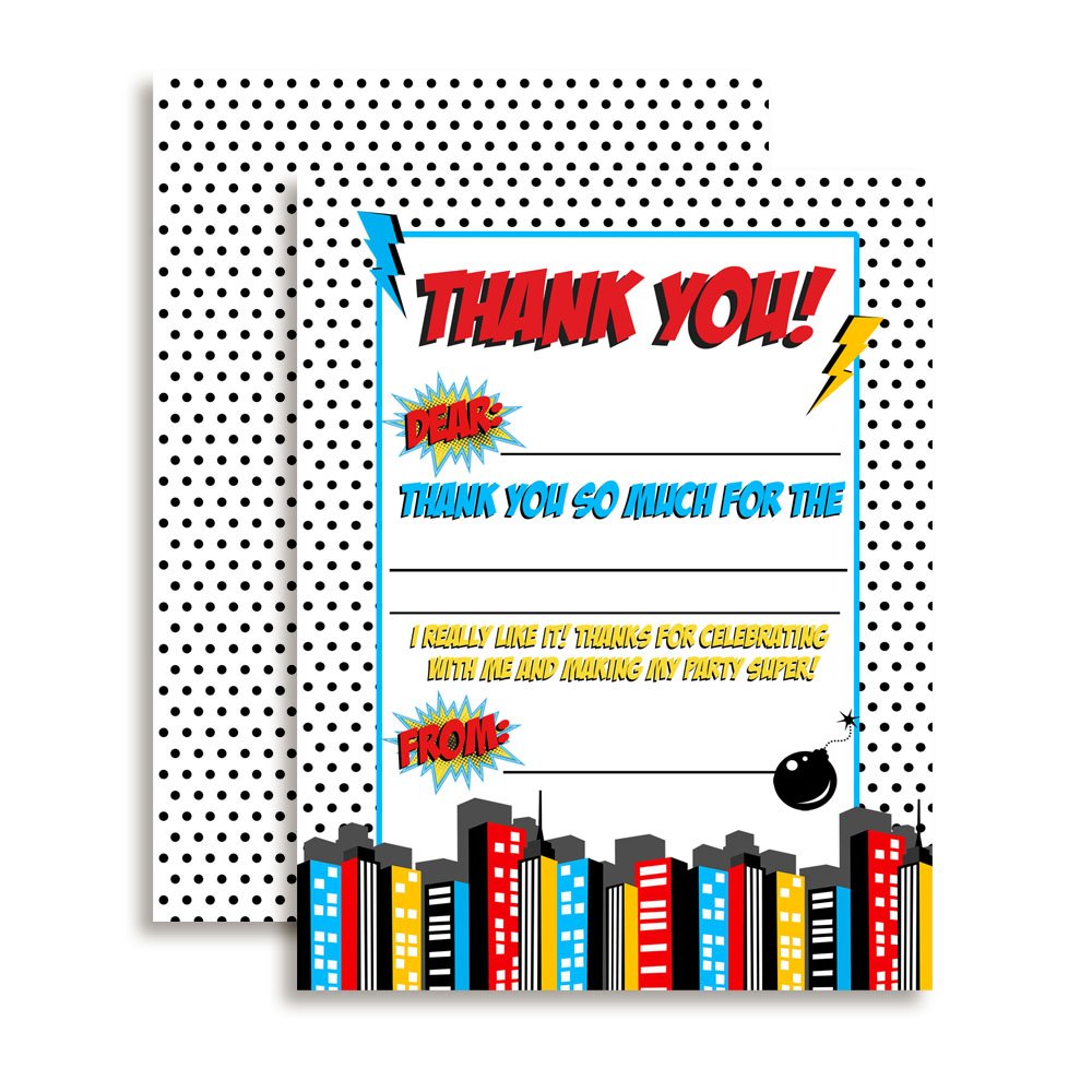 Superhero Birthday Thank You Cards for Boys, 10 Pack
