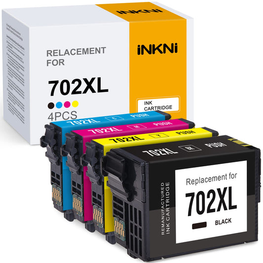 Remanufactured Epson 702 XL Ink Cartridge 4-Pack Black and Colors