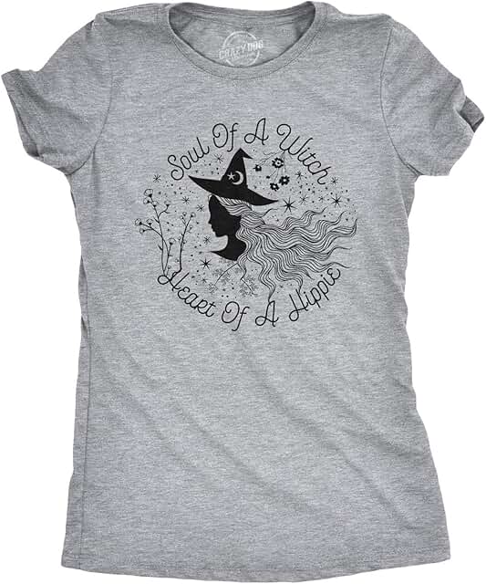 Women's Witch and Hippie Heart Halloween T-Shirt