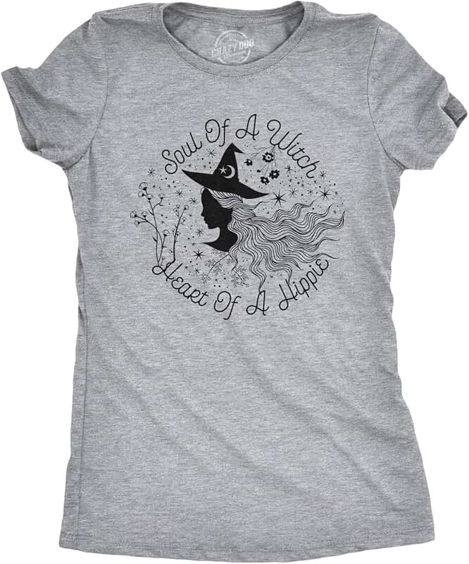 Women's Witch and Hippie Heart Halloween T-Shirt
