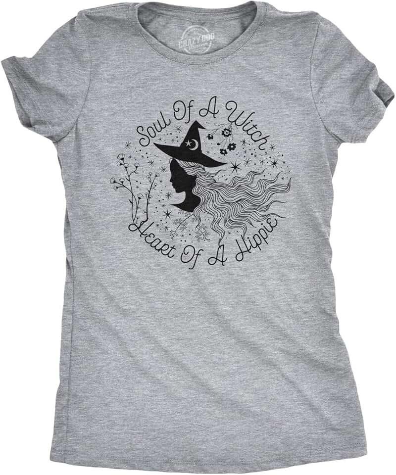 Women's Witch and Hippie Heart Halloween T-Shirt