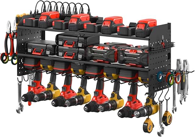 Large Pegboard Power Tool Organizer with Charging Station