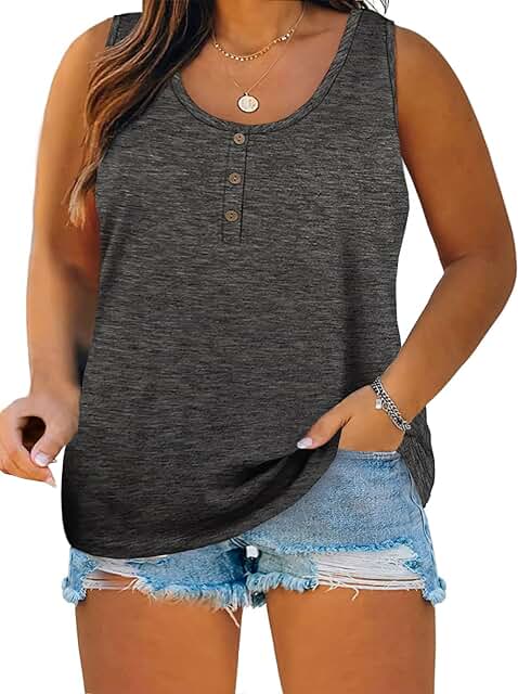 Plus Size Women's Summer Sleeveless Henley Tank Top