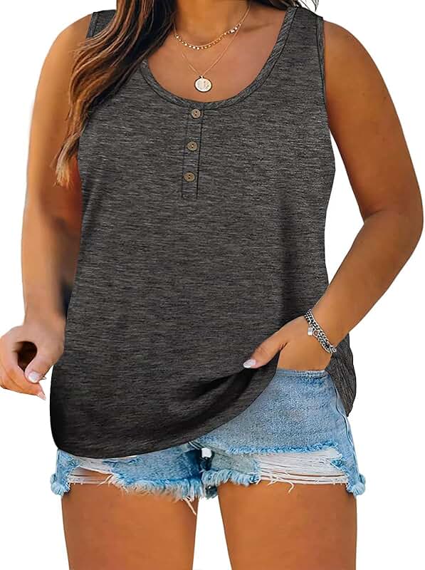 Plus Size Women's Summer Sleeveless Henley Tank Top