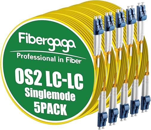 Five 8M OS2 LC to LC Fiber Patch Cables