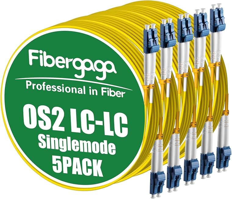 Five 8M OS2 LC to LC Fiber Patch Cables