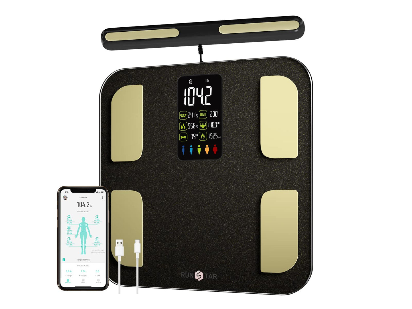 Scale for Body Weight, 8 Electrodes High Accurate Rechargeable Composition Analyzer with Heart Rate Heart Index Body Fat Scale Digital Bathroom Scale Composition Muscle  Fat Measurement 400
