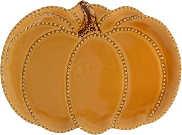 Pumpkin-Shaped Ceramic Serving Plate, 13" x 9.75"