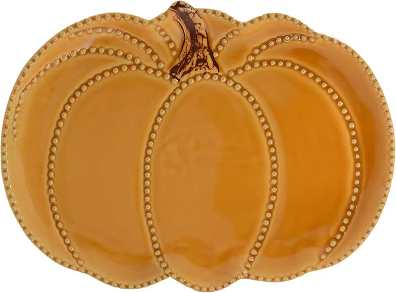 Pumpkin-Shaped Ceramic Serving Plate, 13" x 9.75"