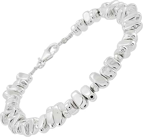 Sterling Silver Hematite Bead Bracelet, 7.5 Inches