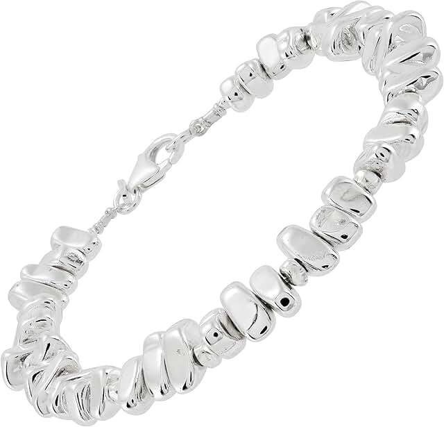 Sterling Silver Hematite Bead Bracelet, 7.5 Inches
