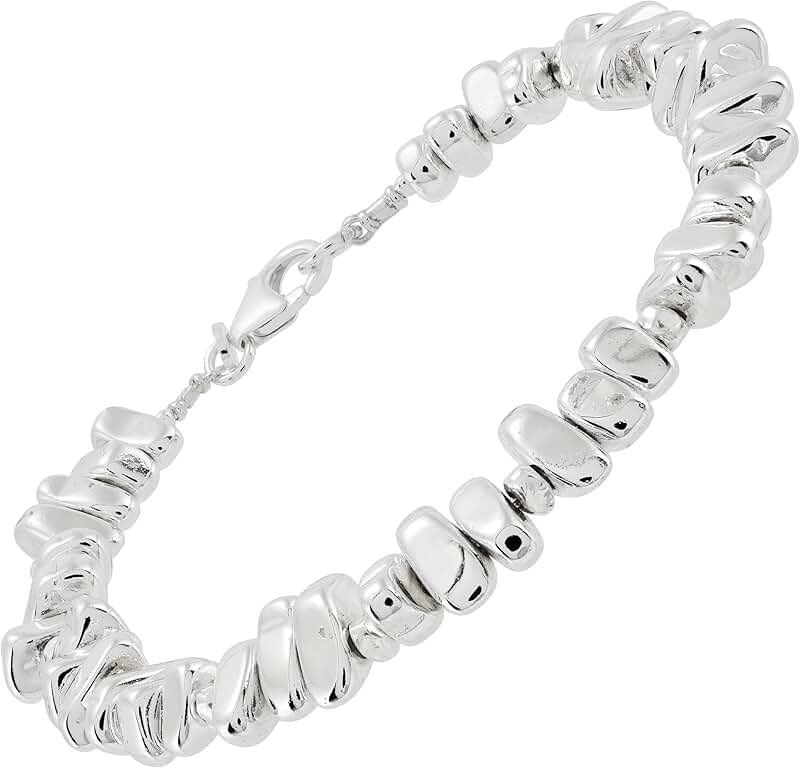 Sterling Silver Hematite Bead Bracelet, 7.5 Inches