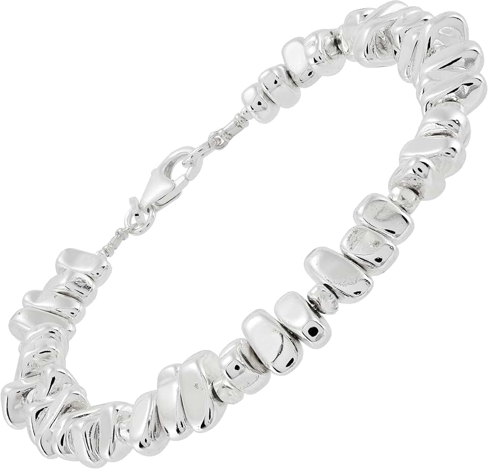 Sterling Silver Hematite Bead Bracelet, 7.5 Inches