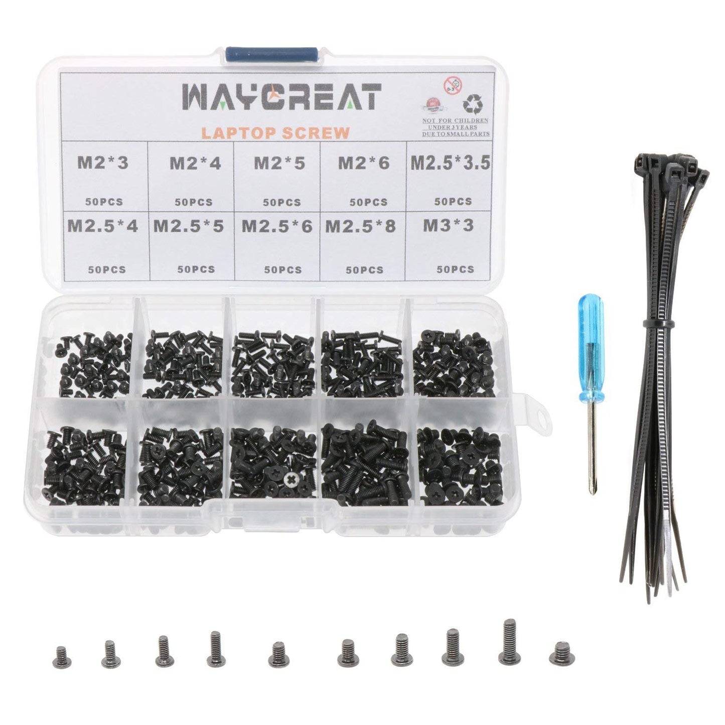 500-piece M2, M2.5, M3 screw set for laptops