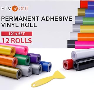 12 Pack 12-Inch by 5-Foot Permanent Adhesive Vinyl Rolls