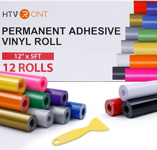 12 Pack 12-Inch by 5-Foot Permanent Adhesive Vinyl Rolls