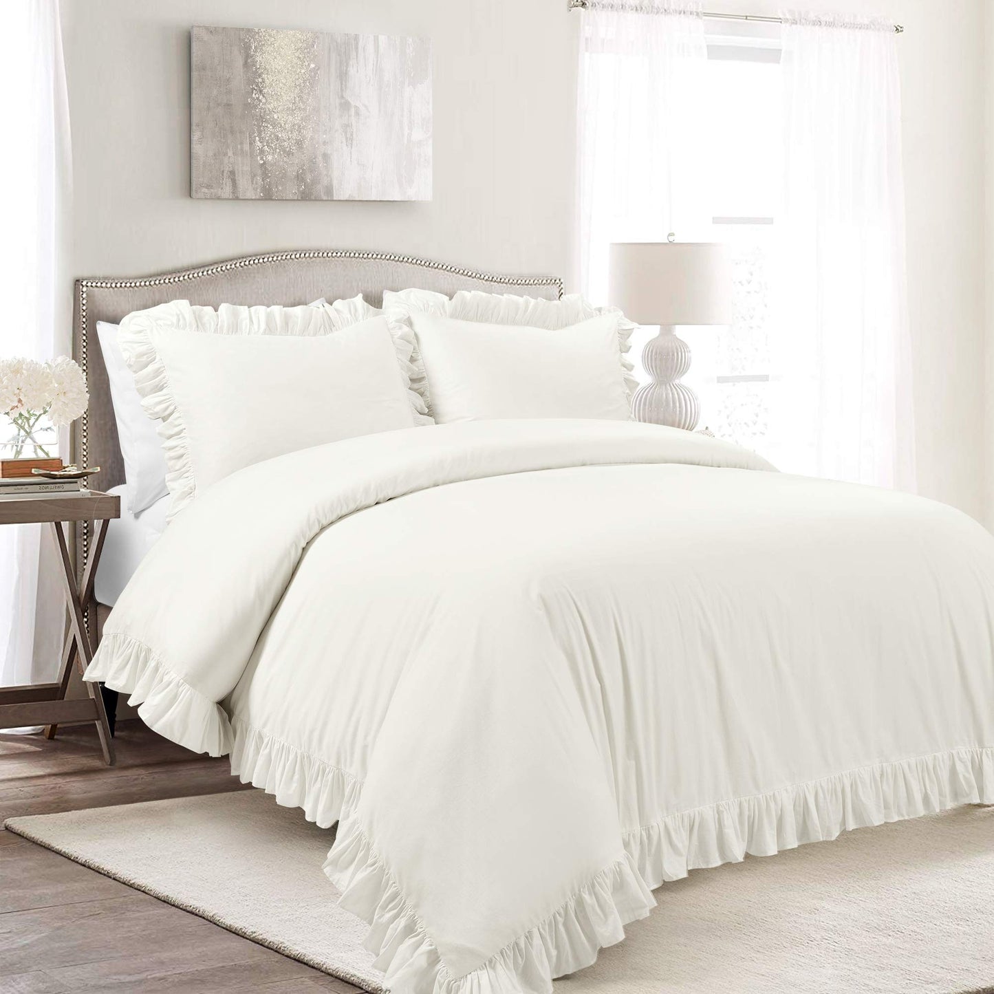 Reyna 100% Cotton 3 Piece Duvet Cover Set, California King, White