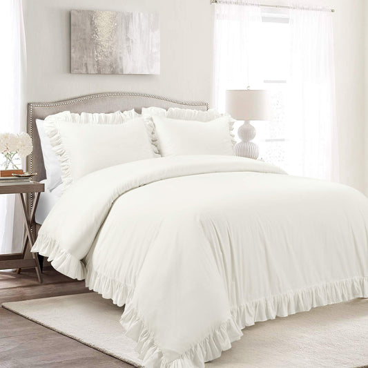 Reyna 100% Cotton 3 Piece Duvet Cover Set, California King, White